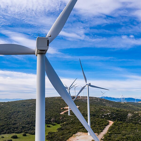 wind turbines across hills