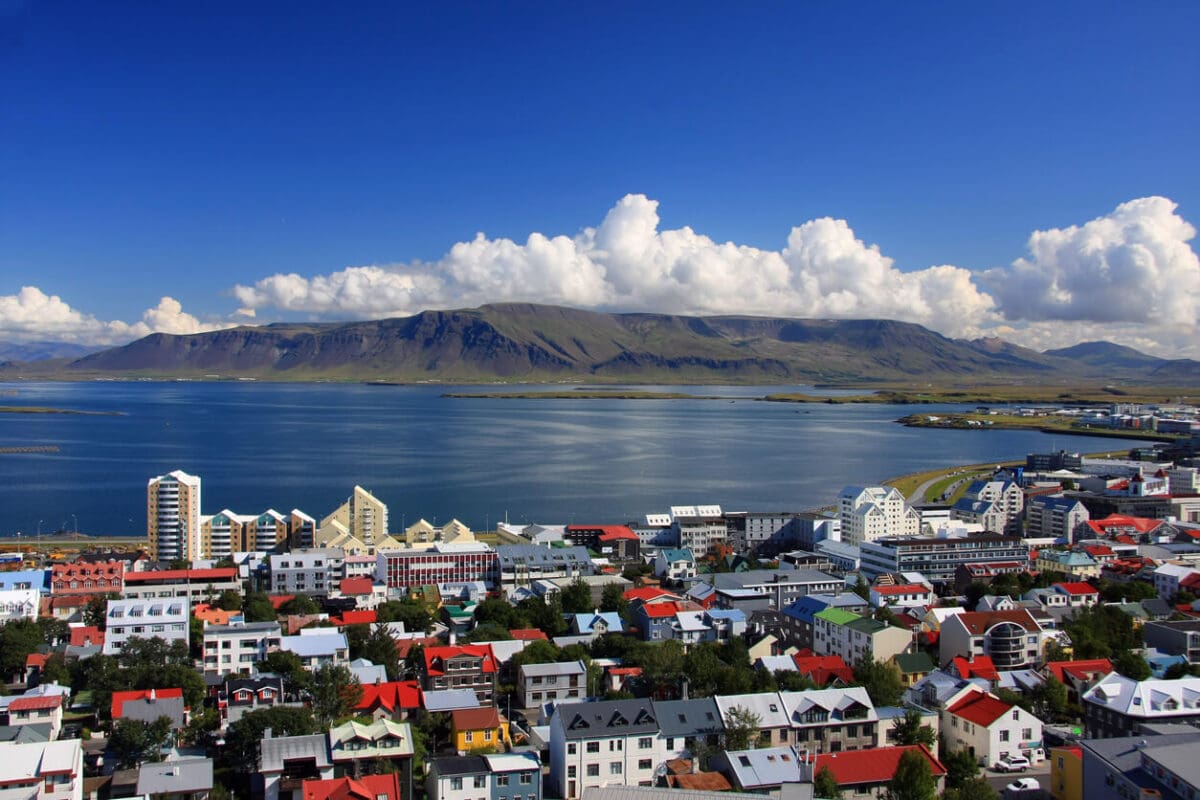 an aerial overlook of Reykjavik, Iceland