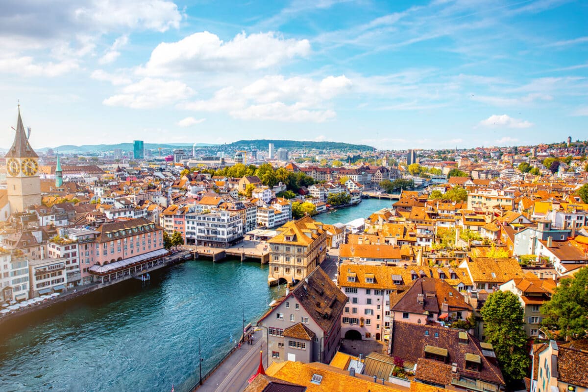 the riverfront of Zurich, Switzerland