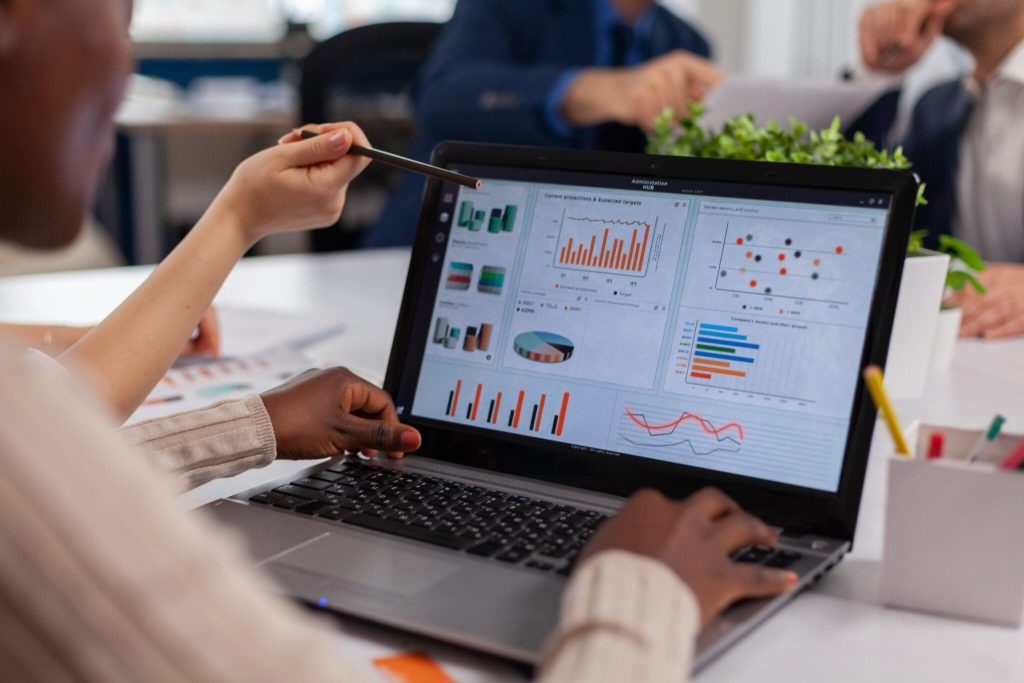 Business team with a close up of a laptop screen