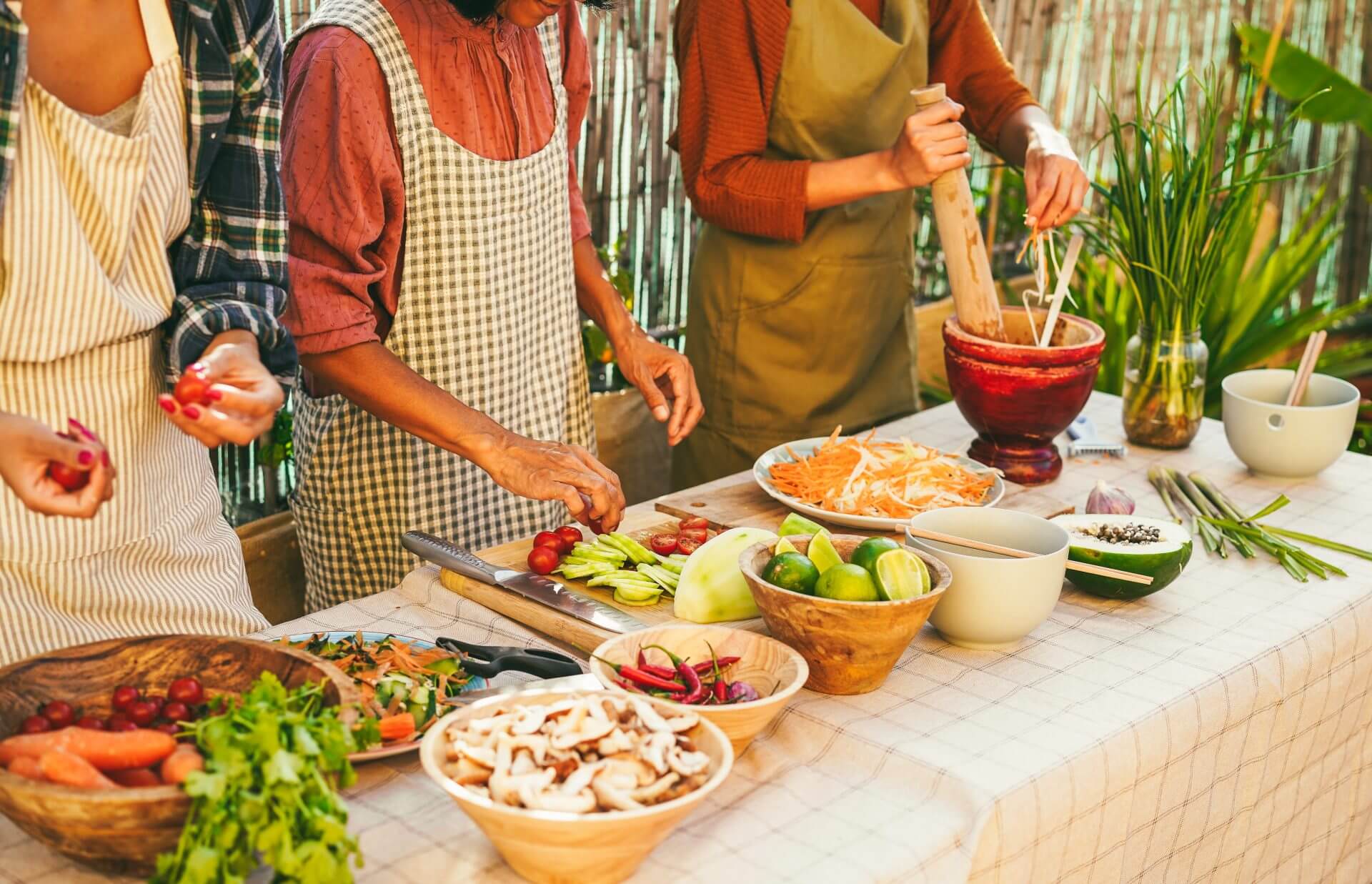 Family cooking food together