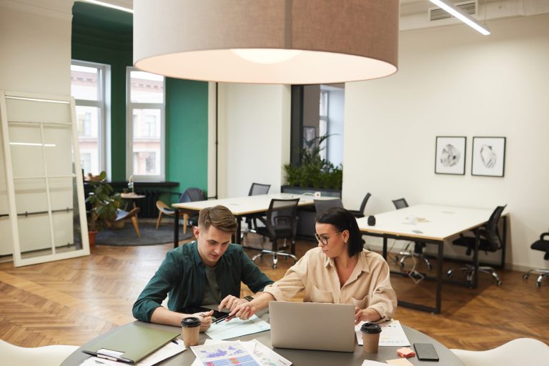 Two people at a business meeting.