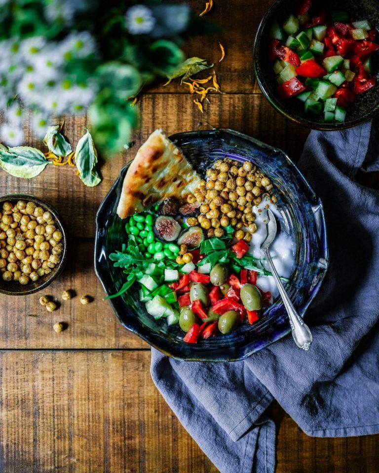Plate of healthy food photographed from above.