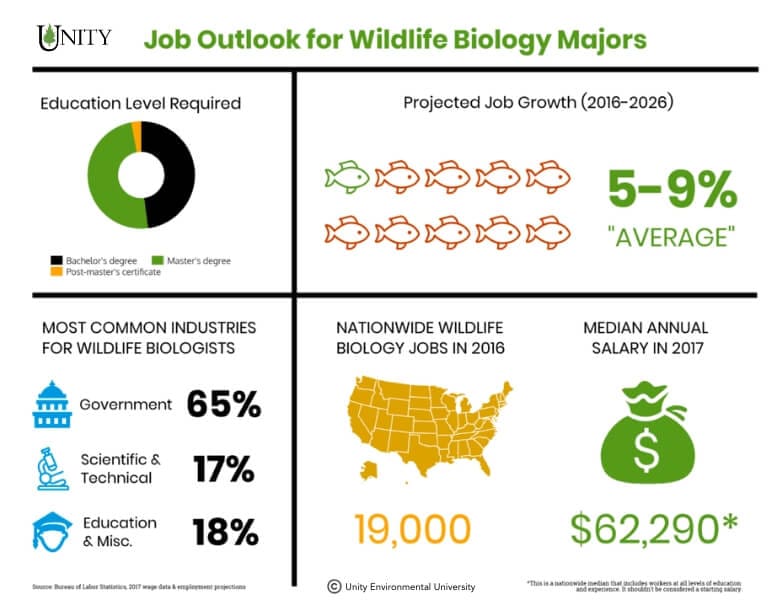 an infographic showing the job outlook for wildlife biologists in the US