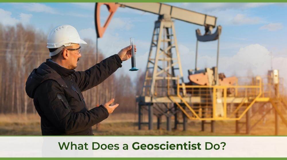 a geoscientist by an oil drill in a field