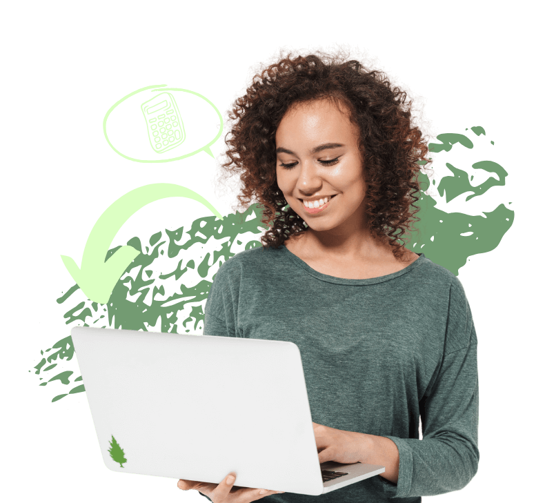 DSilk Woman Holding laptop Costs Aid cutout