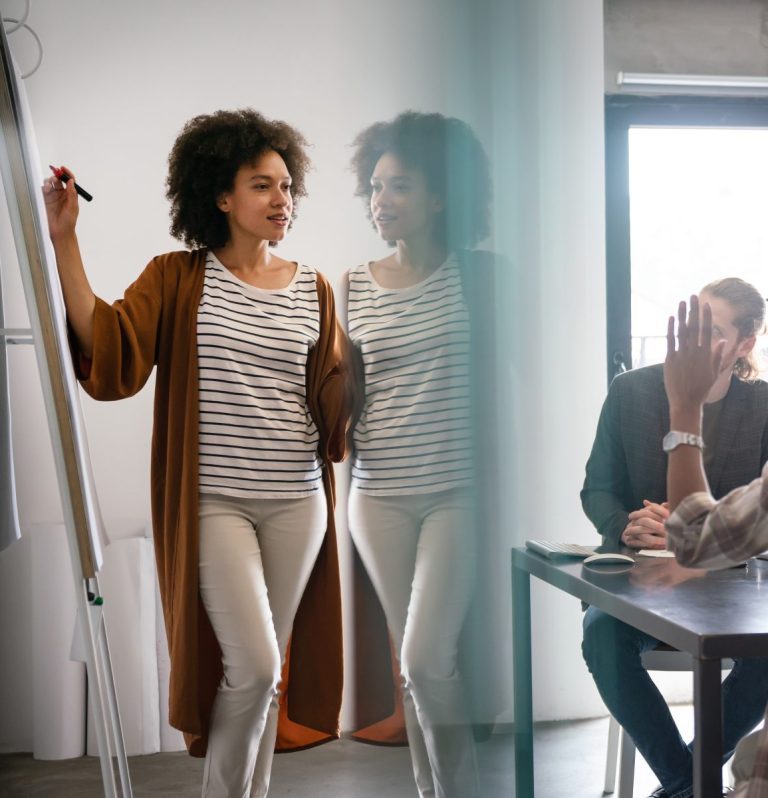 Woman leading a team meeting.